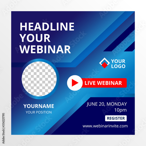 Live webinar invite template. Banner live webinar promotion for social media.