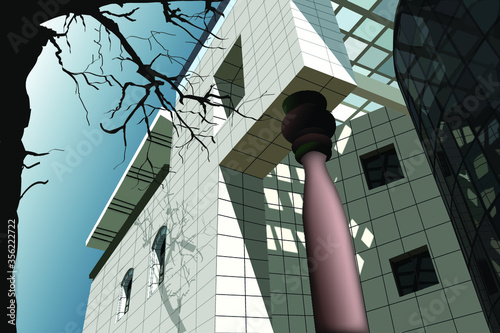 looking up to the modern building, museum of malé Maldives