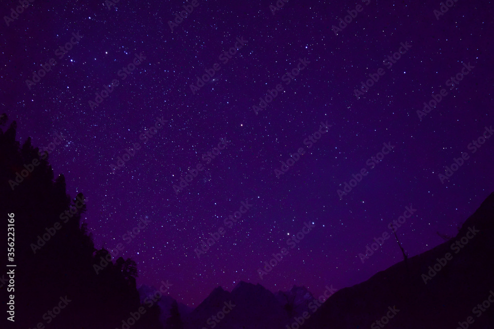 Skyful of stars at campsite, on the way to Har ki dun, Uttarakhand, India.

