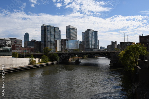 Chicago Skyline Panorama over Chicago River.