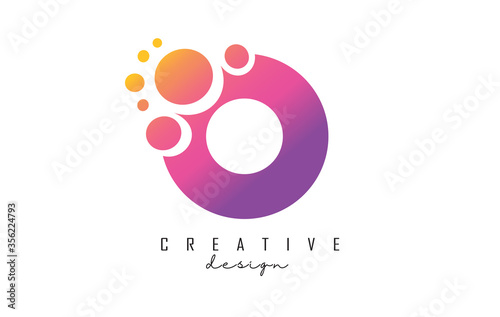 O Letter Logo with blue dots design. Letter O logotype with bubbles bunch.