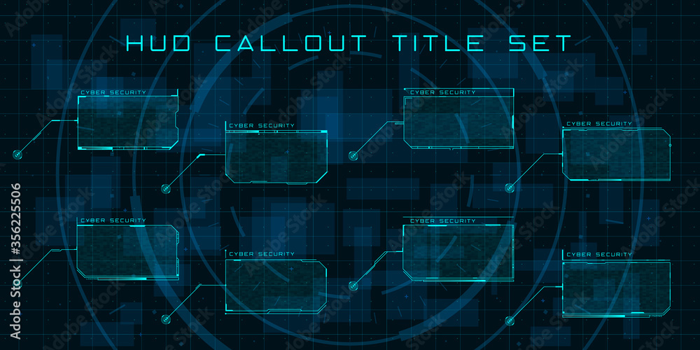 Callout titles in HUD style. Set of futuristic user screen interfaces. Modern digital layout of control panel and user menu HUD, GUI, UI. Editable stroke. Good for animation. Vector