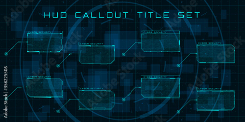 Obraz na płótnie Callout titles in HUD style. Set of futuristic user screen interfaces. Modern digital layout of control panel and user menu HUD, GUI, UI. Editable stroke. Good for animation. Vector w salonie