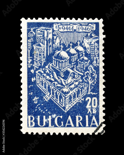 Bulgaria - circa 1946 : Cancelled postage stamp printed by Bulgaria, that shows Rila monastery, circa 1946. photo