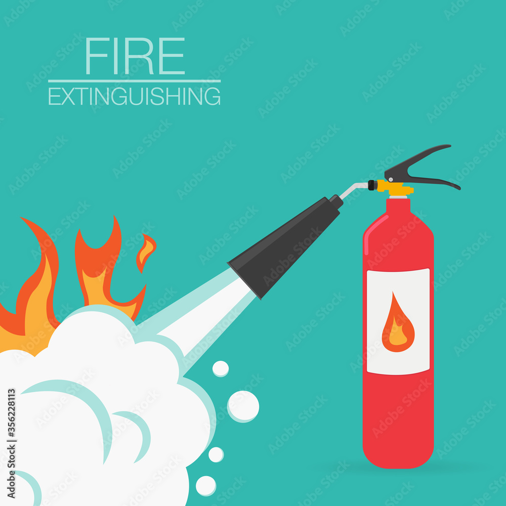 Fire Protection, Safety. Fire Extinguisher Aimed At The Fire. Vector 