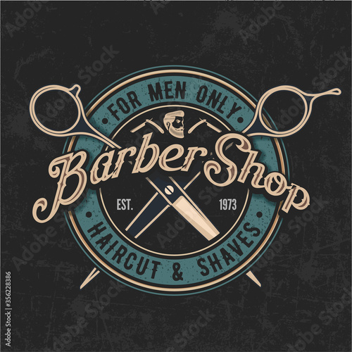 Barbershop vintage label, badge, or emblem. Vector illustration