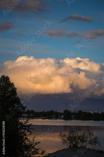 Beautiful magnificent clouds at sunset in the sky