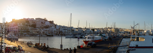 panoramic view of the port of Naxos at sunrise on a summer day  Cyclades Islands  Greece.