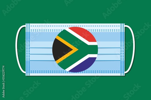 Medical mask vector with a round flag of Republic of South Africa on a green background. Flat design