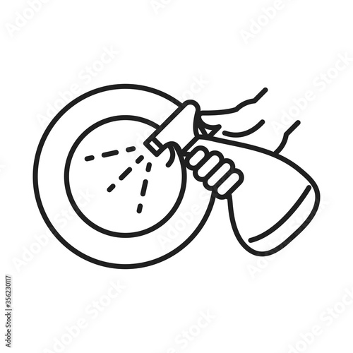 cleaning disinfection, dish sprayer liquid, coronavirus prevention sanitizer products line style icon