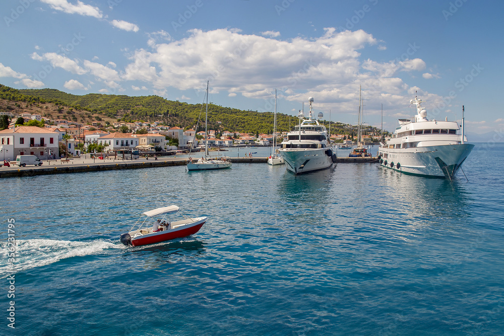 Islandscape of Spetses ,  water taxi  go mainland   of Greece or some part of island