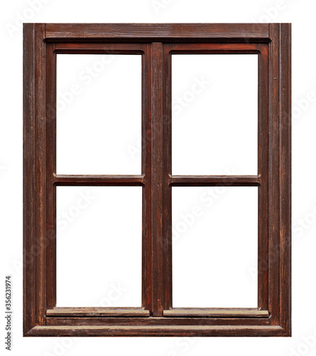 Vintage brown wooden window on white background