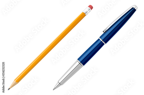 Office pen and pencil stationery in realistic style.