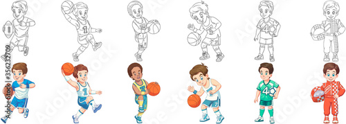Coloring pages. Cartoon clipart set for kids activity coloring book, t shirt print, icon, logo, label, patch or sticker. Vector illustrations.