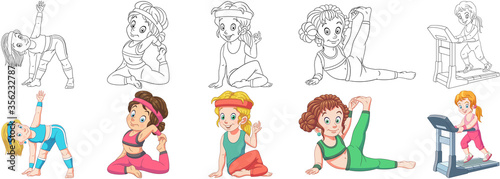 Coloring pages. Cartoon clipart set for kids activity coloring book, t shirt print, icon, logo, label, patch or sticker. Vector illustrations.