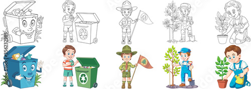 Coloring pages. Cartoon clipart set for kids activity coloring book, t shirt print, icon, logo, label, patch or sticker. Vector illustrations.