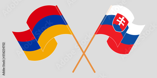 Canvas Print Crossed and waving flags of Armenia and Slovakia