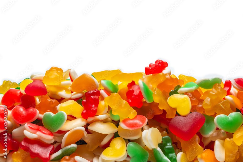 Assorted gummy candies. Top view. Jelly sweets. Assorted gummy candies. Top view. Jelly sweets.
