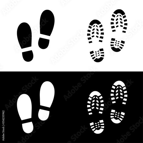 Human shoe footprint silhouette. Black abstract illustration on white and black background