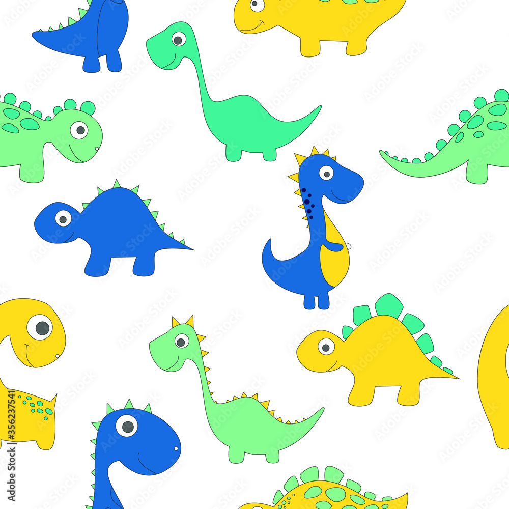 Fototapeta premium Childish dinosaur seamless pattern for fashion clothes, fabric, t shirts. hand drawn vector