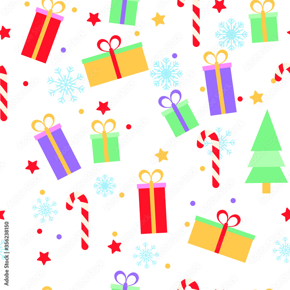 Colorful cute christmas elements seamless pattern background