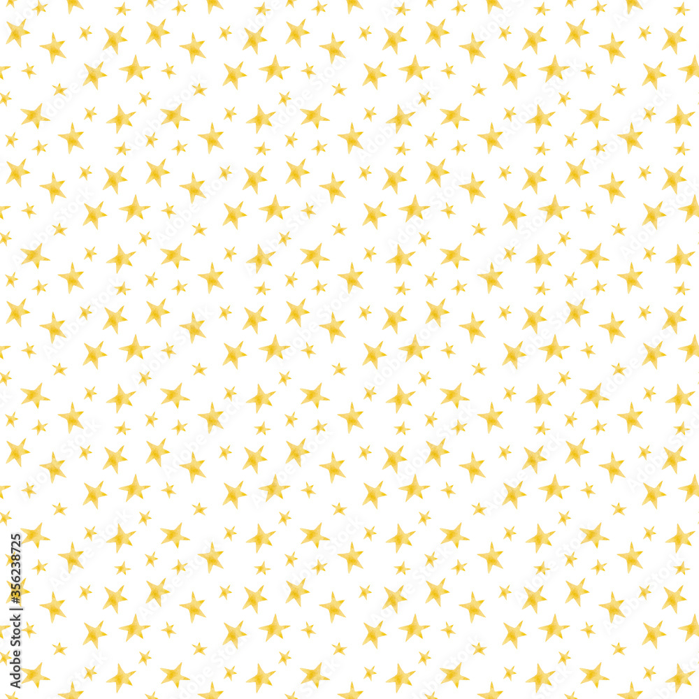 Seamless pattern of watercolor yellow stars on a white background. Use for design, invitations, holidays, weddings. Seamless pattern of watercolor yellow stars on a white background. Use for design, invitations, holidays, weddings.