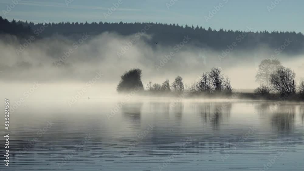 WS Fog over Saar River near Mettlach / Mettlach, Saarland, Germany WS Fog over Saar River near Mettlach / Mettlach, Saarland, Germany
