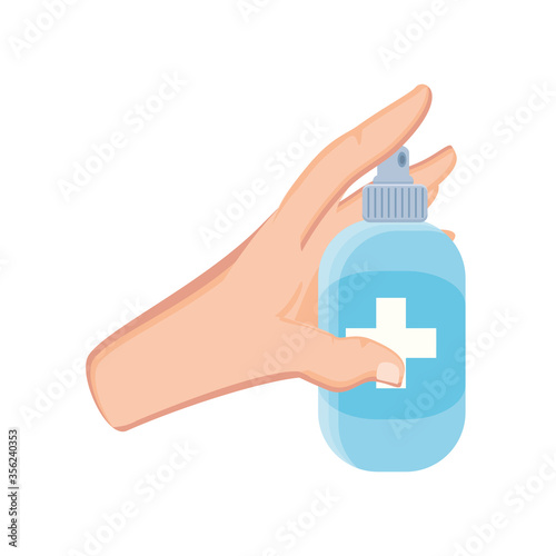 hand with alcohol spray on white background