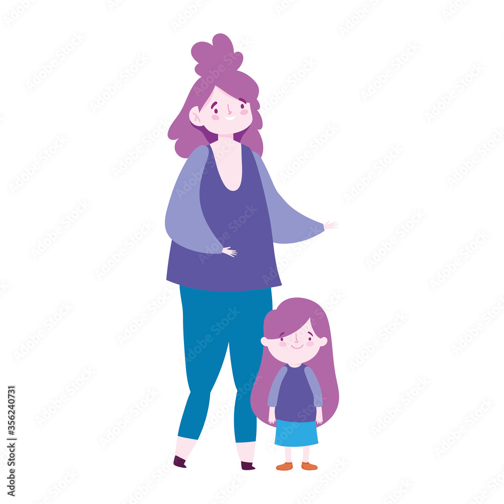 mother and daughter characters cartoon, family day mother and daughter characters cartoon, family day