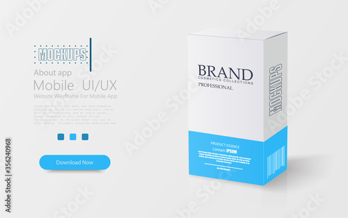 White-blue pills box. Box mock-up. Medical blank cardboard. Mockup. Card box packaging. 3D illustration. Mockup template ready for your design.