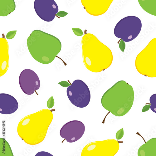 Vector seamless pattern with different and bright summer fruits on a white background