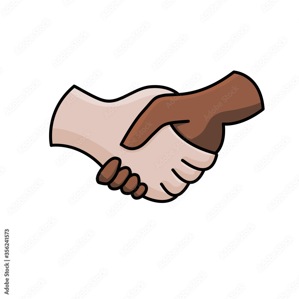 Vector icon of two hands, a pale on top and a dark skin undeneath, handshaking in agreement or sealing a business deal. - Vector Vector icon of two hands, a pale on top and a dark skin undeneath, handshaking in agreement or sealing a business deal. - Vector
