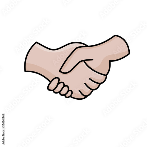 Vector icon of two hands with pale skin handshaking in agreement or sealing a business deal. - Vector
