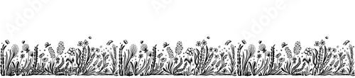Background with seamless border in floral style black on white for banner or card or for decoration different things