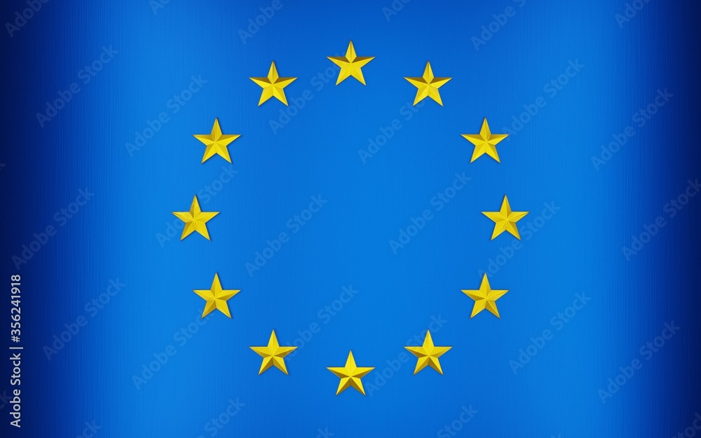 Flag of the European Union. Metallic geometrical design background. Digital 3D render. Flag of the European Union. Metallic geometrical design background. Digital 3D render.
