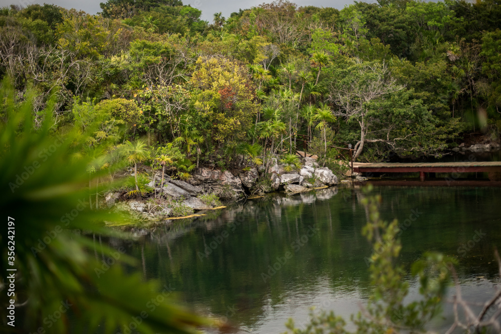 Natural View of Lagoon / river and park with clear turquoise water & rocky coastline of Xel Ha, Mayan Riviera , Mexico Natural View of Lagoon / river and park with clear turquoise water & rocky coastline of Xel Ha, Mayan Riviera , Mexico