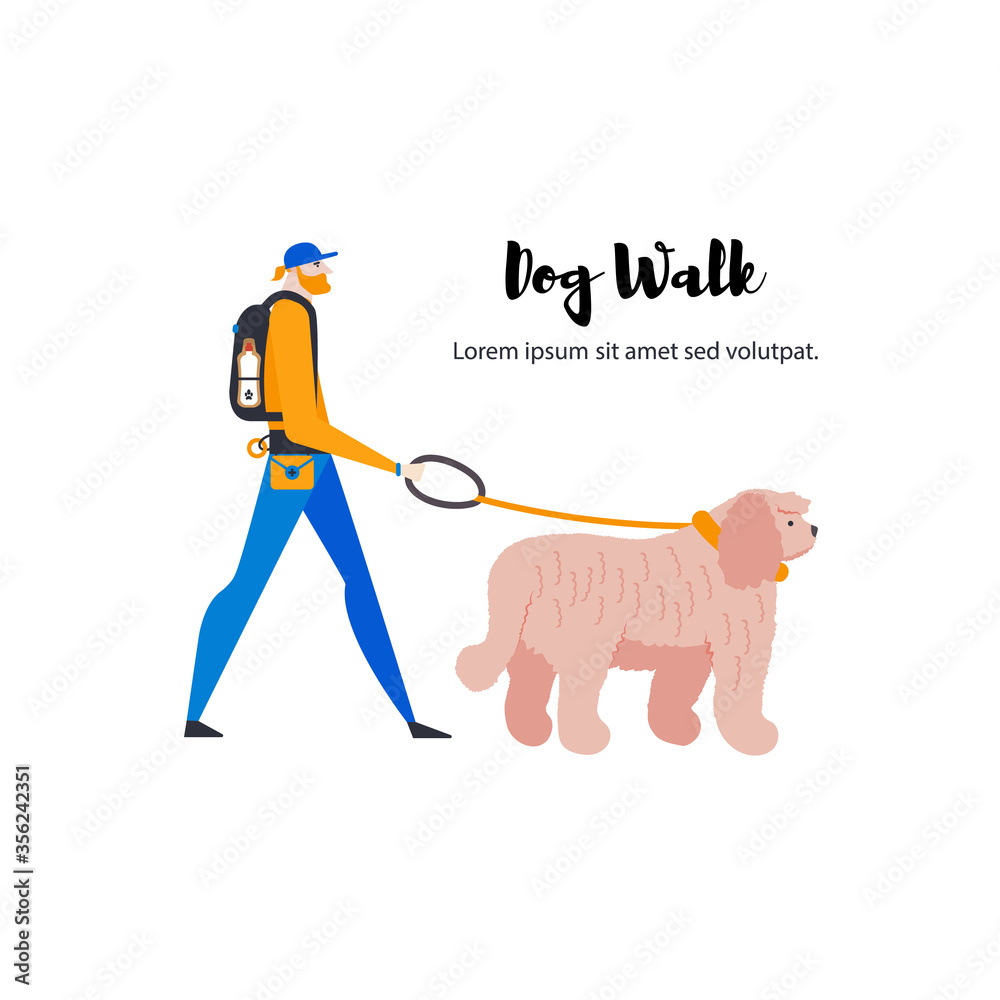 Fototapeta premium Komondor and personal dog-walker. Cute hungarian sheepdog. Guy with pet outdoors.