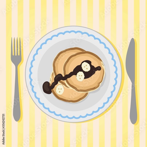 Pancakes on a plate, vector illustration in flat vintage style