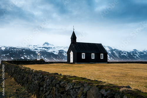 Black church of Budir at Snaefellsnes peninsula region in western Iceland.