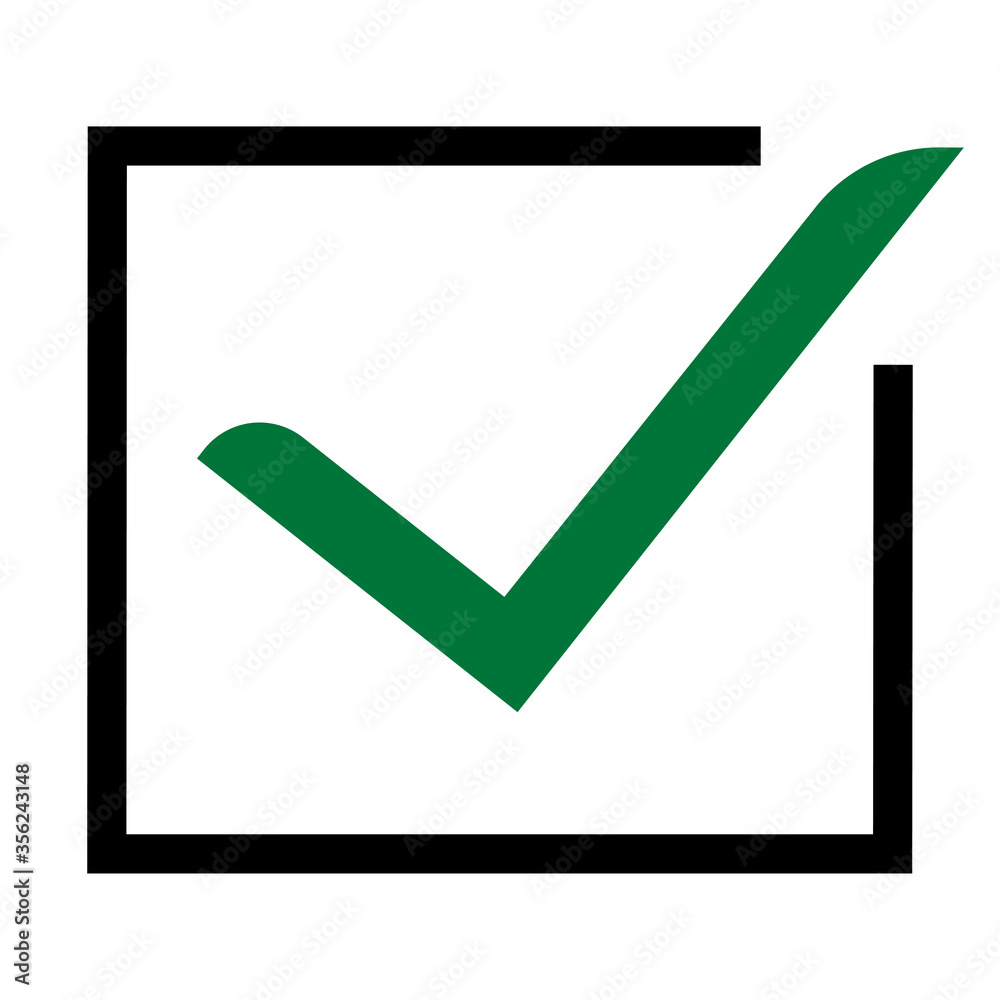 Green check mark icon in box.Flat illustration on white backdrop. Vector . Green check mark icon in box.Flat illustration on white backdrop. Vector .