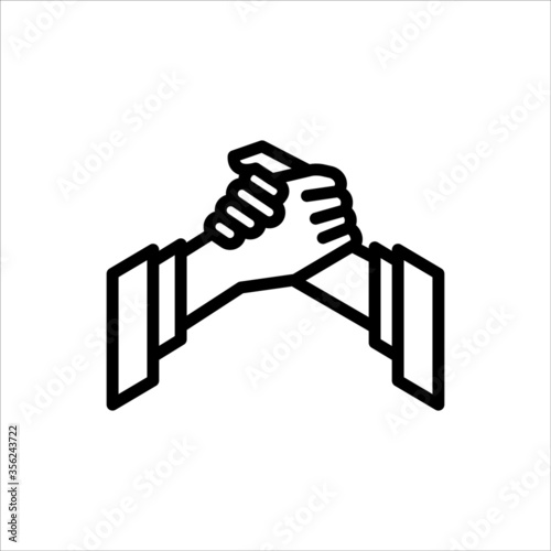 Greeting, support, armwrestling hands flat line vector icon for mobile application, button and website design. Illustration isolated on white background. EPS 10 design, logo, app, infographic