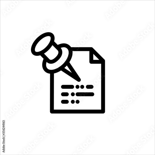 Pin on paper flat line vector icon for mobile application, button and website design. Illustration isolated on white background. EPS 10 design, logo, app, infographic