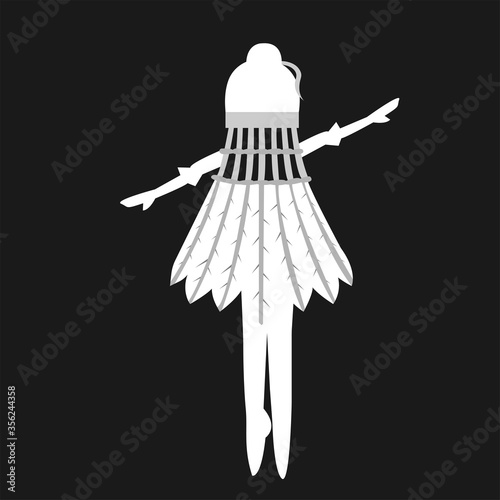 White character ballerina silhouette in a shuttlecock dress dancing on a black background vector