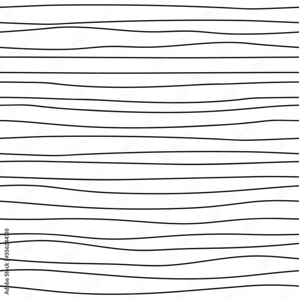 Seamless pattern with horizontal wavy lines, in doodle style. Black and