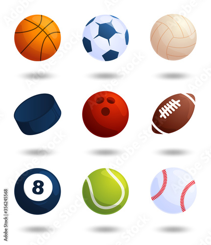 Realistic sports balls vector big set isolated on white background. Vector Illustration of soccer and baseball  football game  tennis  bowling  ice hockey  volleyball