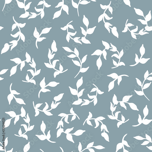 Ditsy Leaf Pattern. Vector Seamless Print in Gray and White.