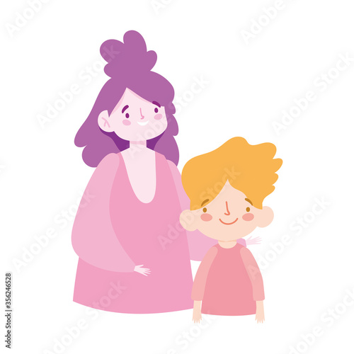 mother and son boy cartoon character portrait design