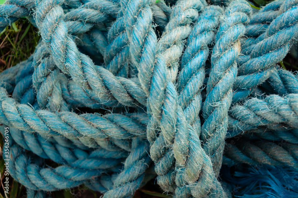 Newham, London, England, United Kingdom-11 October 2015:  Blue  nylon rope used on fishing and other boats