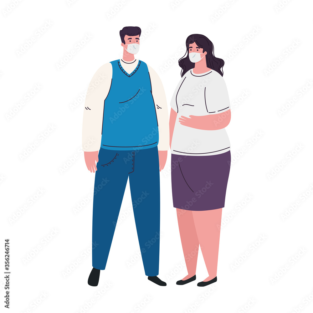 woman and man avatar with mask design of medical care and covid 19 virus theme Vector illustration woman and man avatar with mask design of medical care and covid 19 virus theme Vector illustration