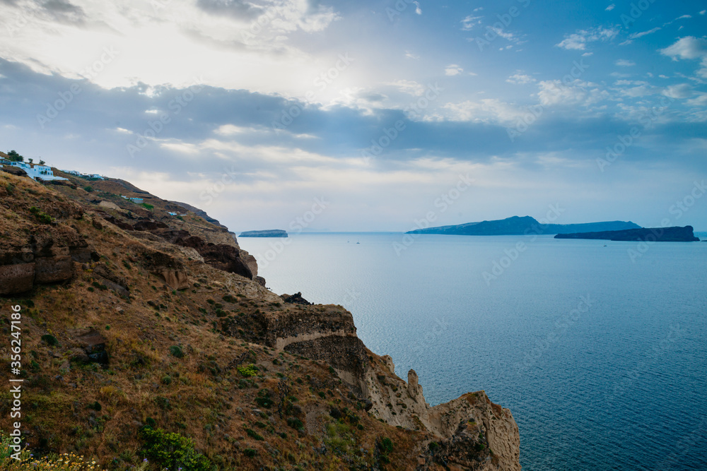 Santorini island, Greece. Beautiful summer landscape, sea view.